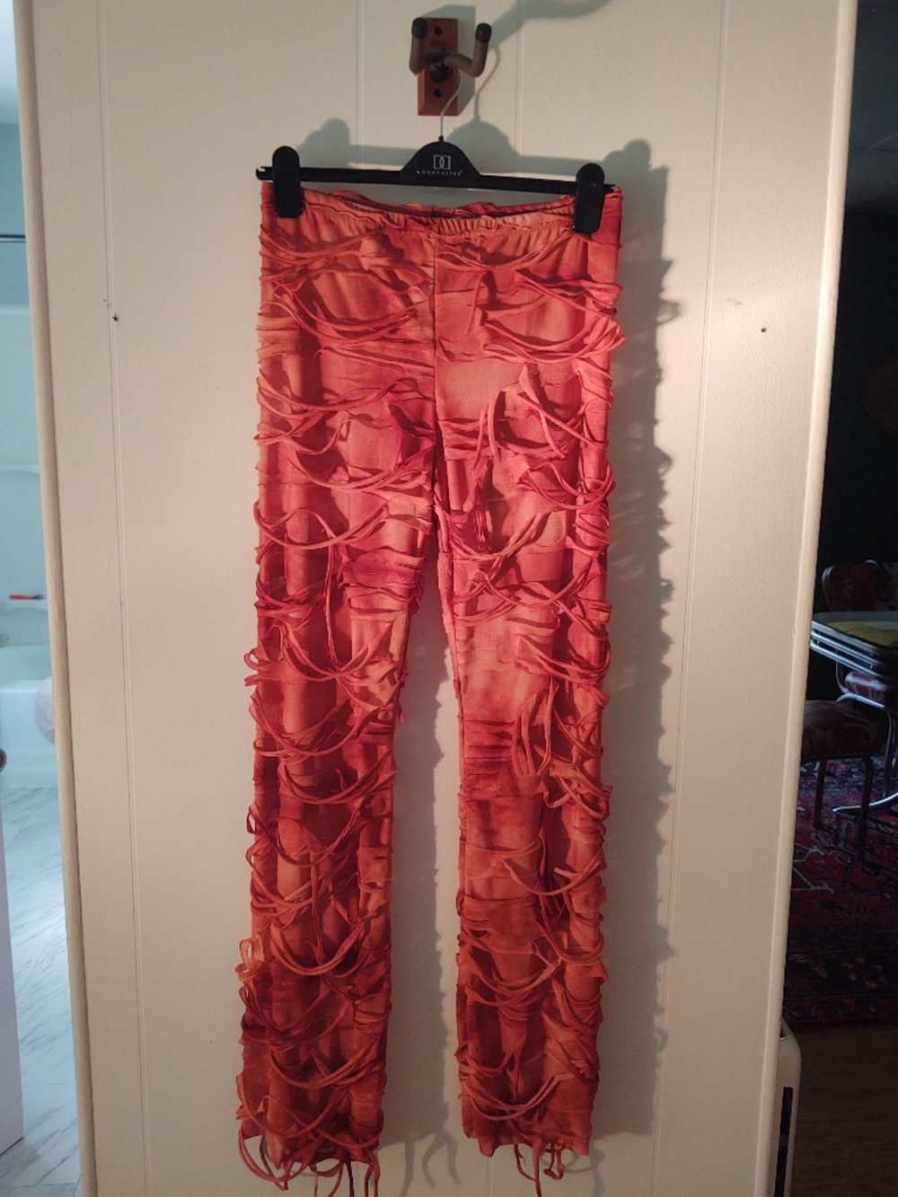 EUC Firefly Small Orange Sun Fire Sheer Dance Pants with Fabric Texture Detail